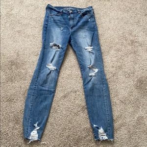 American Eagle distressed highest rise jeggings